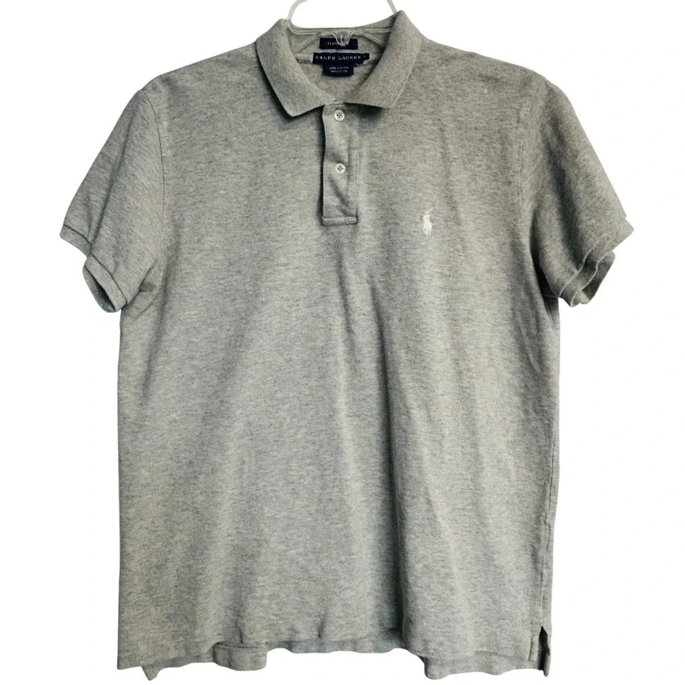 Ralph Lauren Polo Shirt Mens L Classic Fit Light Gray Short Sleeve Cotton Casual